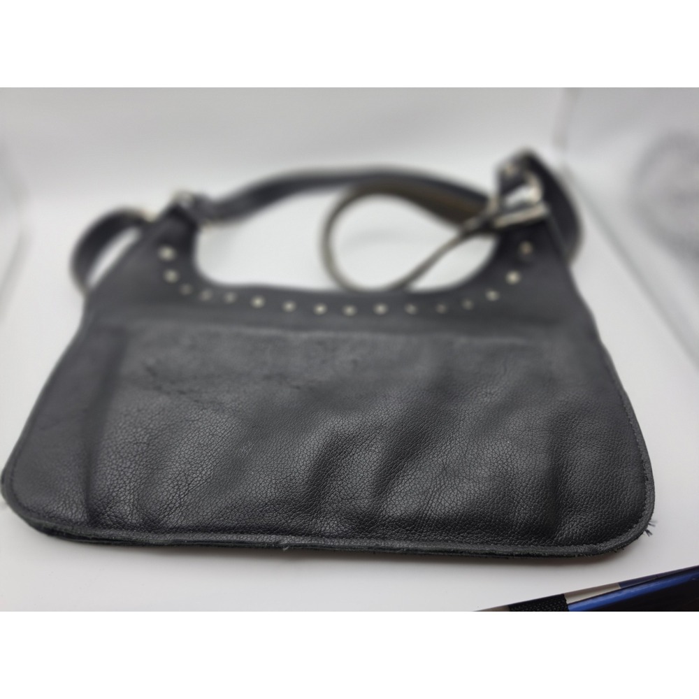 Harley-Davidson Black Pebbled Leather Studded Small Shoulder Bag Hobo Purse - Picture 8 of 11